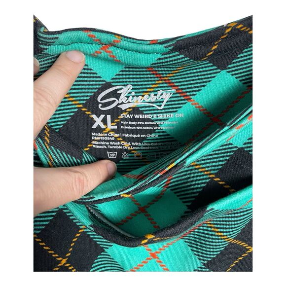 Shinesty Green & Black FrenchTerry Cloth Plaid‎ Overalls Size XL 90s Vibes - Picture 8 of 15